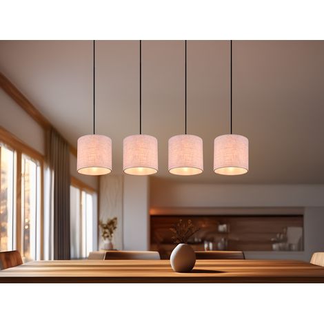 LED Pendelleuchte mit Stoffschirmen Beige & Naturholz Baldachin, Breite 100cm (1/5)