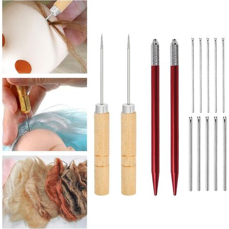 Werkzeuge und Zubehör für die Haarimplantation bei Puppen, Haarimplantationsnadeln, DIY-Herstellungsset, Ersatzteile, 1 Set, einfach zu verwenden (5 x 0,6 mm und 5 x 0,8 mm Nadeln). (1/4)