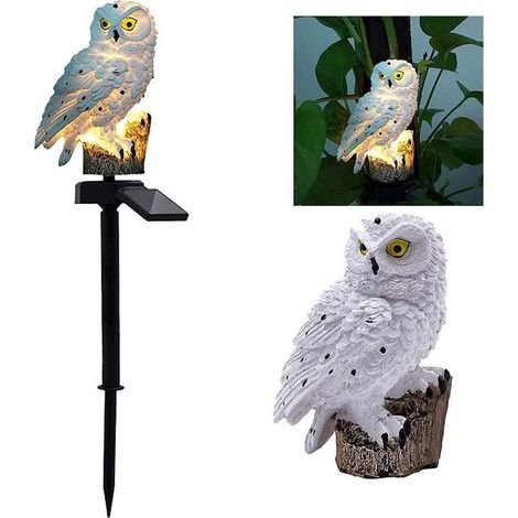 Lampe solaire de jardin, lampe solaire en résine étanche en forme de hibou pour éclairage extérieur (blanche) (1/5)
