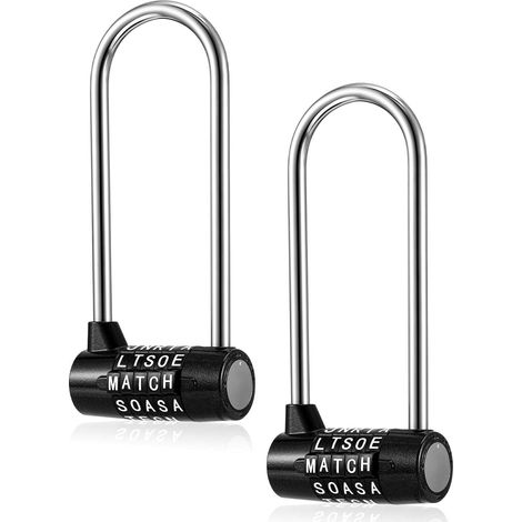 Lot de 2 cadenas à combinaison à anse longue de 14,7 cm, verrou pour armoire de salle de sport, cadenas à 5 lettres, sans clé et réinitialisable, noir.