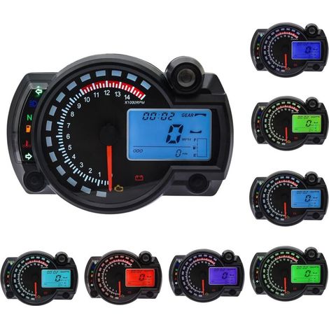 Tachimetro universale per moto, 7 colori, display LCD digitale RX2N da 15000 giri/min, contachilometri regolabile con sensore di velocità 0–299 km/h (1/4)