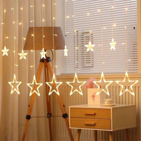 Guirlande leuchtend LED mit 12 Étoiles 138 LED Rideau Lumineux Lumières von Noël 3m Rideau Étoiles weiß warm mit 8 Modes und Minuterie Rideaux Étoiles Lumières