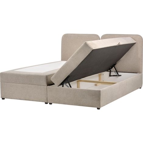 Divan Bed with Storage Taupe Fabric Upholstery EU Super King Size 6ft Lift Up Ottoman Headboard Water-Repellent CHANCELLOR