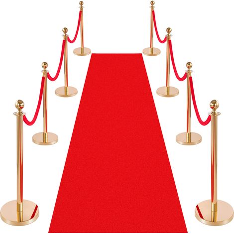 VEVOR Set di Barriere di Controllo della Folla con Tappeto Rosso, 6 Corde di Velluto Rosso, Coda di Pali di Sostegno in Acciaio Inossidabile Dorato con Base Cava per Teatro, Matrimoni, 8 Pezzi