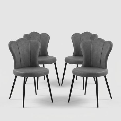 Set 4 sedie imbottite vintage in ecopelle per soggiorno Kamala Old - Grigio
