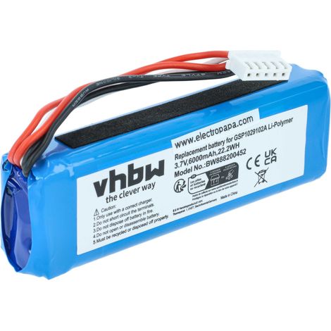 vhbw batteria compatibile con JBL Charge 3, 3 Stealth Edition casse, altoparlanti, speaker (6000mAh, 3,7V, Li-Poly)