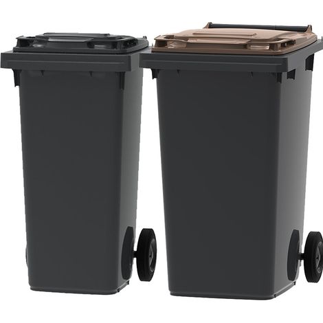 ESE France Lot de 2 Conteneurs Poubelles à déchets 2 roues - 120L & 240L - 100% Recyclé - Gris avec Couvercle Gris et Marron - Fabriqué en France (1/5)
