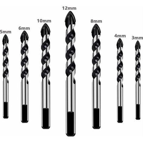 7-teiliges Bohrerset für Fliesen, Glas, Beton, Stein, Ziegel, Fliesen, Keramik und Spiegel (3 mm, 4 mm, 5 mm, 6 mm, 8 mm, 10 mm, 12 mm) (1/4)