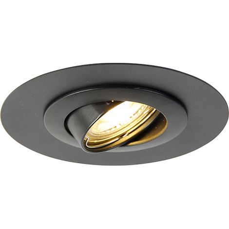 Round Recessed Spotlight Black Tiltable with Trim Ring - Edu