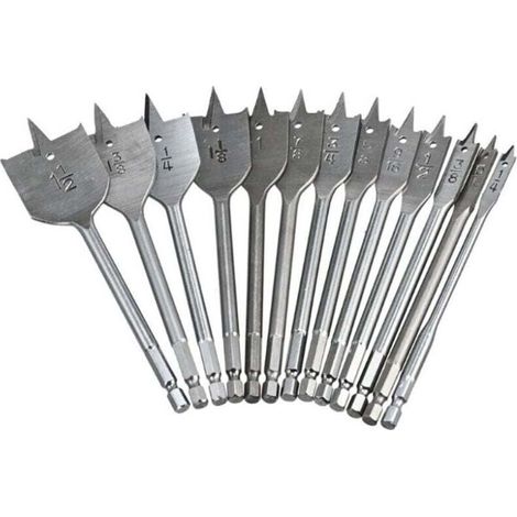Jeu de Forets Plats 13pcs - Mèches Plates pour Travail du Bois avec Bote de Rangement (1/4)