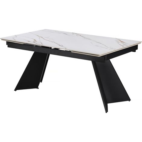 Table de repas extensible en céramique 6 à 10 personnes  "Equinoxe" - Blanc marbré gris (1/4)