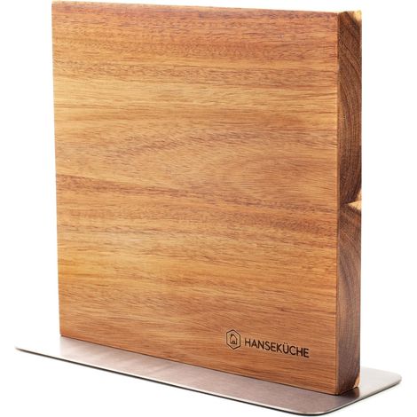 Bloc à couteaux magnétique en bois d'acacia - Porte-couteaux double face sans couteau avec aimant en bois Planche à couteaux des deux côtés (Plancher métallique) (1/5)