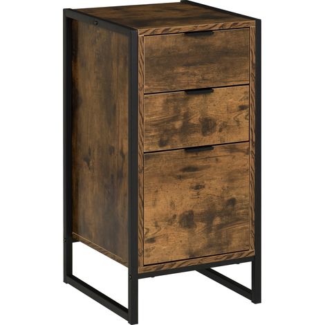 Industrial 3-Drawer Chest of Drawers for Bedroom and Living Room,Metal Frame Storage Unit in Rustic Brown Finish