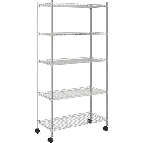 Scaffale portaoggetti a 5 ripiani con ruote 75 x 35 x 155 cm Cromato 250 kg Argento 020045701