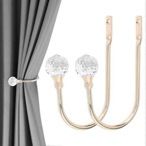 Embrasses de rideaux, lot de 2 attaches murales avec boule de cristal transparente, supports de rideaux pour la décoration intérieure (2, doré) (1/5)