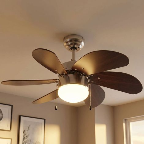 Deckenventilator Zugschalter Ventilator Vor und Rücklauf Deckenleuchte Lüfter, Holz braun, Titan, LED 7W 600Lm warmweiß, DxH 75x36 cm