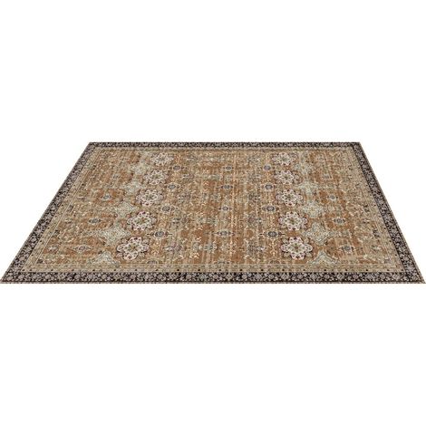 Tapis Lavable Grand 8x10 ft Antidérapant Doux,Design Vintage pour Chambre,Salon,Salle d'Enfants,Bureau,Marron Vert (1/5)