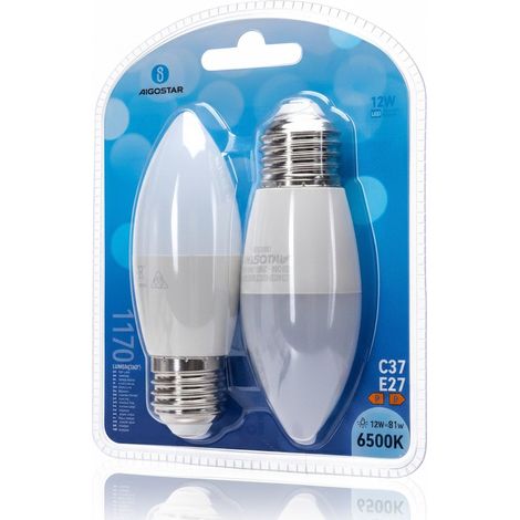 Aigostar Lampadina LED Candela C37 E27 12W Luce Fredda 6500K 1170lm 2 Pezzi