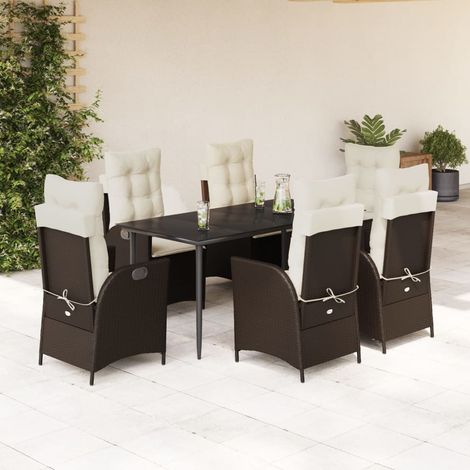 7-tlg. Garten-Essgruppe mit Kissen Braun Poly Rattan (1/5)