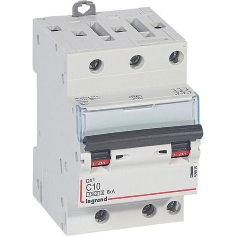 Disjoncteur DX³4500 6kA arrivée haute et sortie basse par borne à vis - tripolaire 400V 10A courbe C - 3 modules - LEGRAND