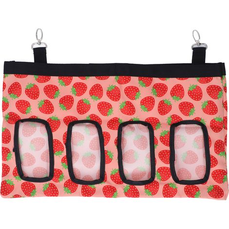 Distributeur de Foin pour Lapins et Cochons d'Inde - Sac de Nourriture Suspendu pour Petits Animaux avec 4 Ouvertures - Design Fraise (1/5)