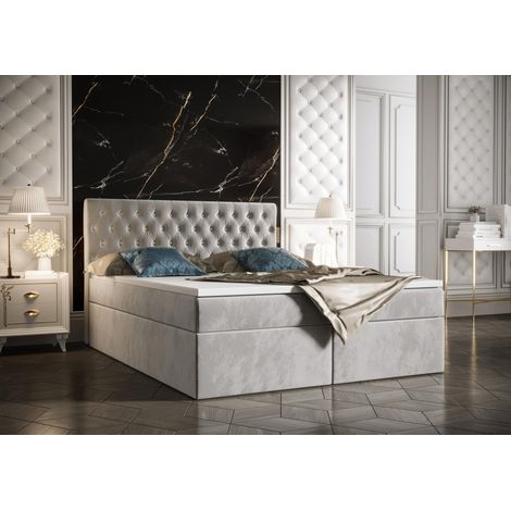 Lit Boxspring Monett - Gris - 180x200 Cm - Lit Avec Rangement - Tête De Lit Ergonomique - Matelas À Ressorts Bonnell (1/5)