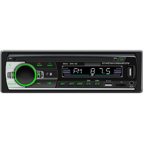 Autoradio Bluetooth, récepteur autoradio 1 DIN avec lecteur MP3, télécommande WMA FM, deux ports USB, stéréo mains libres 4 x 60 W, compatible iOS, Android (non RDS/CD)