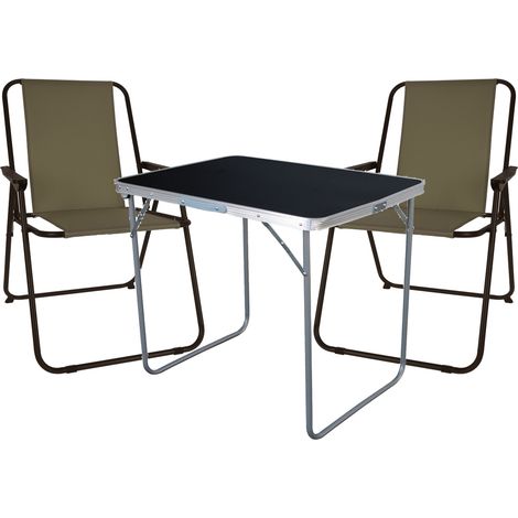 3-teiliges Campingmöbel Set Tisch schwarz 2 x Stuhl Olivgrün-MMC330870B+2xLE8000060 (1/5)