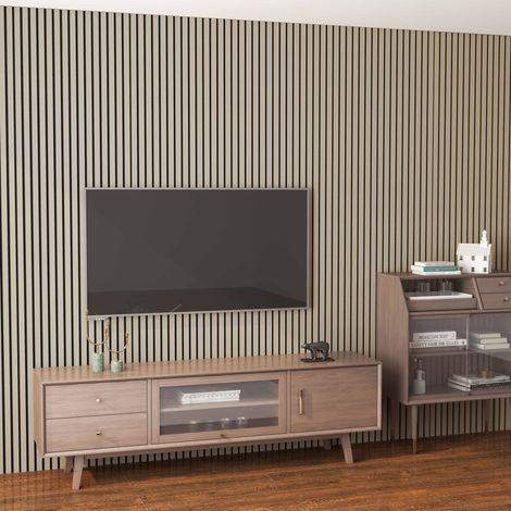 Set di 3 Pannello decorativo in legno MDF,L260xL30cm SP21mm, Pannelli fonoassorbenti scansionati in 3D con finitura effetto legno rovere chiaro (1/3)
