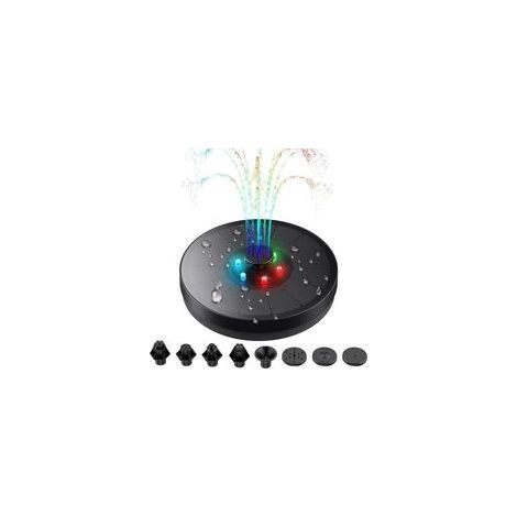 Pompe Solaire pour Fontaine avec lumières LED, Fontaine Solaire de 3W avec 7 Buses et Une Batterie de 900mAh, Pompe Solaire pour étang, Piscine, Vivier, Aquarium et Jardin (1/5)