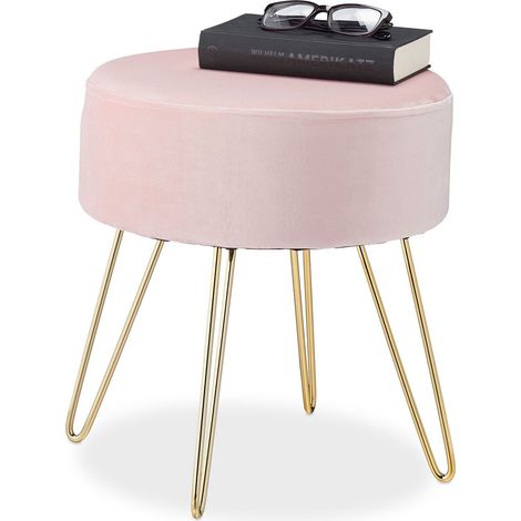 Hocker aus samt mit rosafarbenen metallbeinen 8