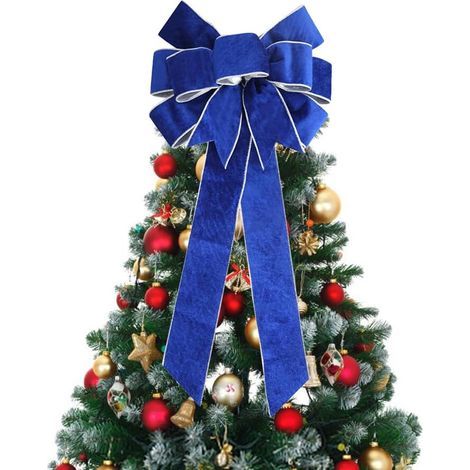 Fiocco natalizio in nastro da 60 cm, fiocco alto per albero di Natale, grandi fiocchi natalizi blu, fiocco in nastro di velluto opaco, decorazione natalizia per ghirlanda regalo (1/4)
