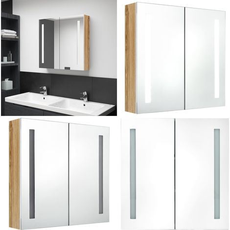 LED-Bad-Spiegelschrank Weiß und Eichen-Optik 62x14x60 cm - LED-Spiegelschrank - Badezimmermöbel - Waschtischschrank - Spiegelschrank - Badespiegel - Home & Living (1/5)