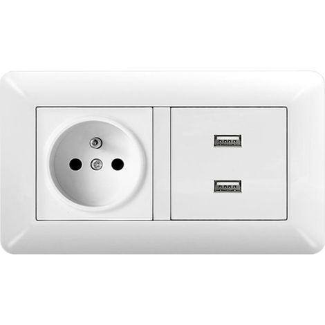 1 pièce – Double Module Prise 2P+T + USB 2 Ports, Installation Facile, Pose en Saillie, Blanc (1/4)