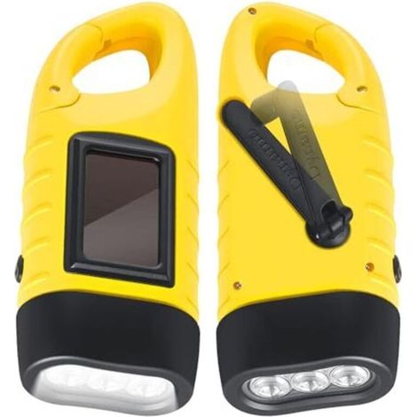 Lot de 2 lampes torches à manivelle, lampe torche solaire LED avec mousqueton, lampe torche dynamo étanche pour le camping, les pannes de courant et les activités de plein air [Classe énergétique A] (1/5)