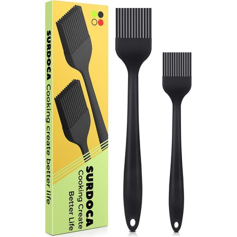 Pinceau Cuisine Pinceau Patisserie Silicone - 2PCs 8.2"+10.1" Résistante la Chaleur Pinceau BBQ, Sans BPA Pinceau Noyau en Acier Inoxydable, Ustensiles pour Barbecue Pinceaux pour Barbecue (1/5)