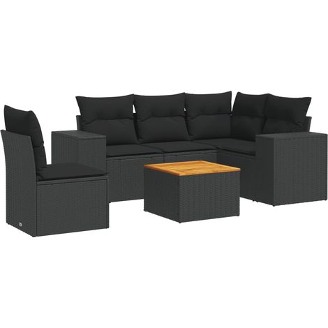 Maison Exclusive - Salon de jardin 6 pcs avec coussins noir résine tressée (1/3)