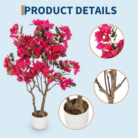 Bougainvillier Artificiel 100 cm/120 cm/150 cm avec Tronc Naturel - Fleurs triplées Roses, Plante Artificielle réaliste en Pot pour Jardin, Balcon et Appartement (1/4)