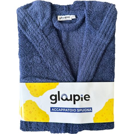 GLOUPIE Accappatoio Unisex In 100% Spugna Di Puro Cotone In Tinta Unita Dal Color Blu Navy Taglia XXL (1/5)