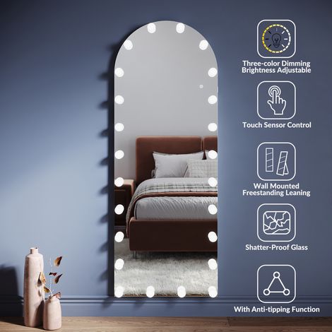 ELEGANT Freestanding Mirrors with 3 Lighting Modes, Adjustable LED Lighting, 26 Removable Bulbs, Mirror with Memory Function and LED Touch Switch, 1600 x 600 x 35 mm (1/5)