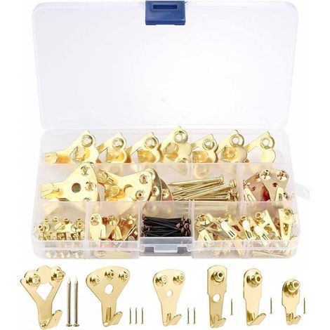 Ganchos para cuadros, ganchos para marcos de fotos, ganchos para colgar, juego de tornillos, 120 piezas, ganchos para fotos, pintura, colgadores para marcos de fotos, kit para colgar en la pared con s (1/5)