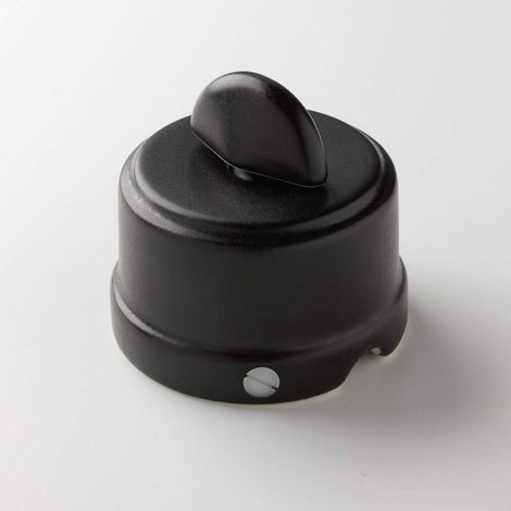 Klartext - Interruttore/Deviatore a rotazione BELLE ÉPOQUE in stile vintage per installazione con cavo tessile, in pregiata porcellana artigianale, colore nero opaco (1/5)