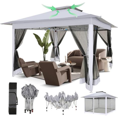 Tonnelle pliante 3x3m imperméable avec moustiquaire et double toit (1/5)