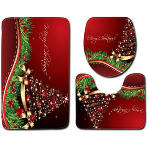 Set di 3 tappetini sagomati per WC antiscivolo con stampa di Babbo Natale - Super assorbenti - Tappetini morbidi per bagno, camera da letto, cucina, toilette (1/5)