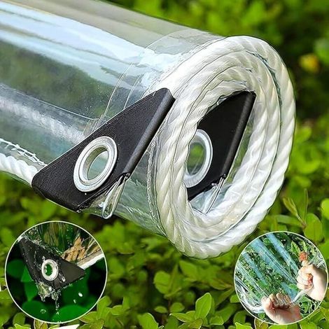 Bâche Transparente avec œillets, PVC Imperméable épaissie, Bache de Protection Exterieur avec Corde, Auvent Pliable pour Serre Pergola Camping Jardin Plantes Voiture (1/4)