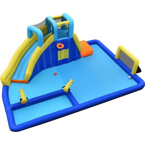 Castello gonfiabile 6 in 1 526 x 373 x 203 cm con scivolo e giochi d'acqua elegante e sicuro in tessuto Oxford blu e giallo 200020919