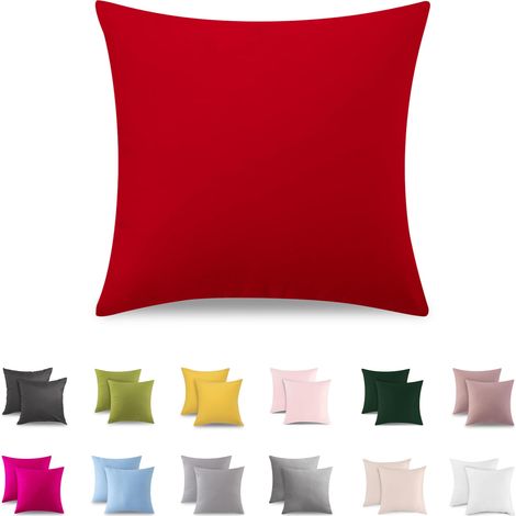 Set of 2 Taie Oreiller 40x40 cm, 100% Coton, Taie d'oreiller avec Fermeture éclair Très Douce, Convient Aux Personnes Souffrant D'allergies, Rouge (1/5)
