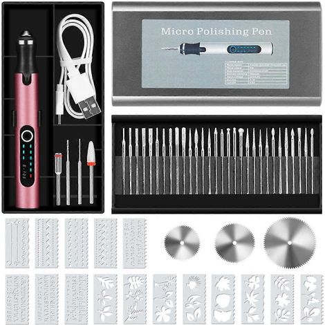 Gravierstift mit 37 Bits, USB-wiederaufladbar, DIY Roségold