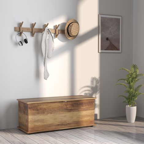 Cassapanca contenitore, panca contenitore con coperchio incernierato e cerniere di sicurezza, 100 x 40 x 40 cm, marrone