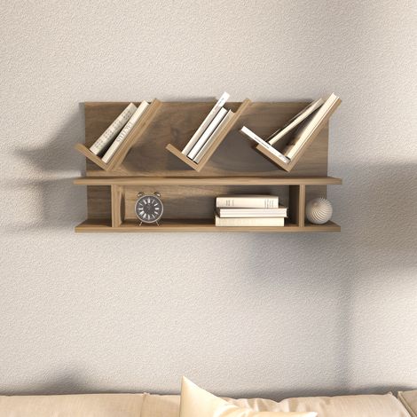 Etagère murale larissa 90 cm design géometrique (noyer)